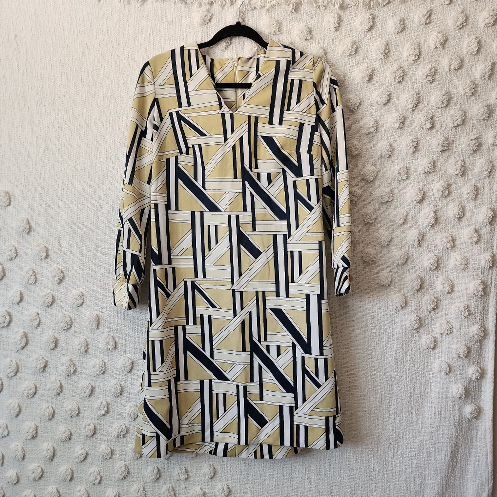 1960s Vintage Longsleeve Geometric Print Dress